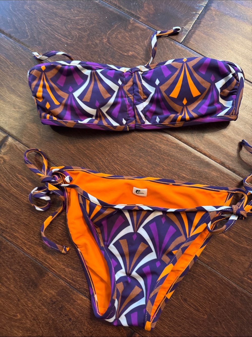 Bantu Purple & Orange Geometric Bandeau Bikini Set XS